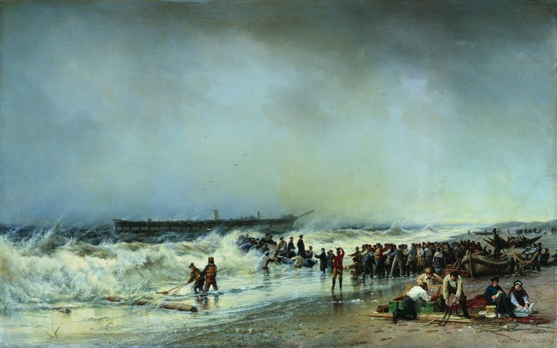 The End of the Alexander Nevsky Frigate, vintage artwork by Alexei Bogoliubov, 12x8" (A4) Poster