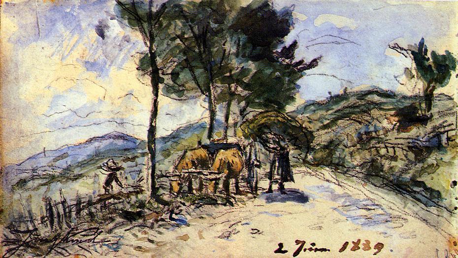 Hitch of Bulls on the Road, vintage artwork by Johan Barthold Jongkind, A3 (16x12") Poster Print
