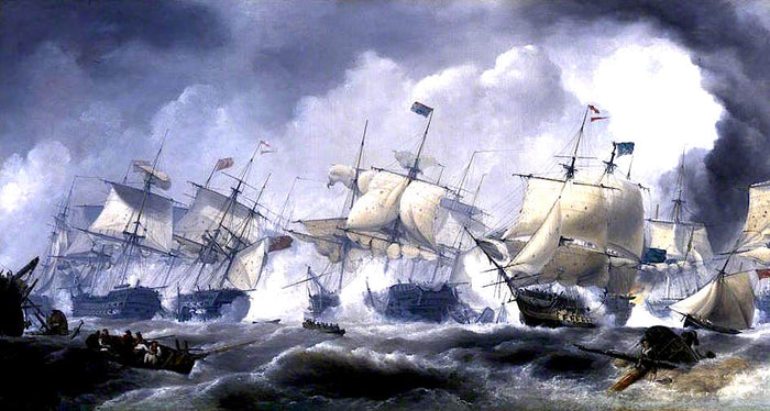 The Battle of Camperdown, 11 October 1797, vintage artwork by George Paul Chambers, Sr., A3 (16x12