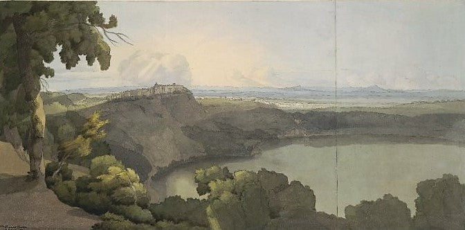 Lake Albano with Castel Gandolfo, vintage artwork by Francis Towne, 12x8" (A4) Poster