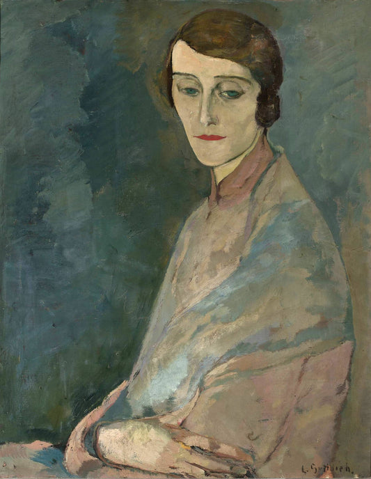 Portrait of Mrs.Woroniecka, vintage artwork by Leopold Gottlieb, 12x8" (A4) Poster