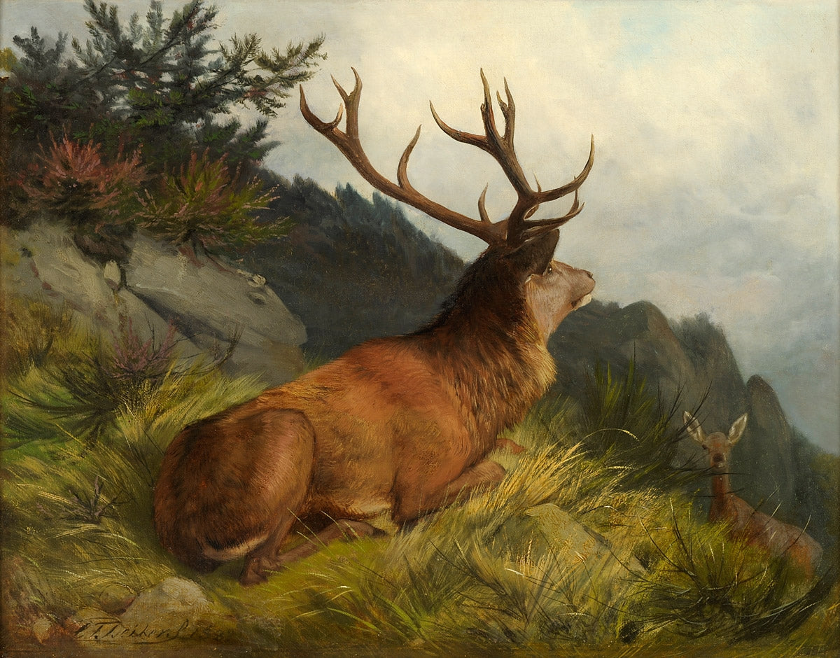 Der Platzhirsch, vintage artwork by Carl Friedrich Deiker, 12x8" (A4) Poster