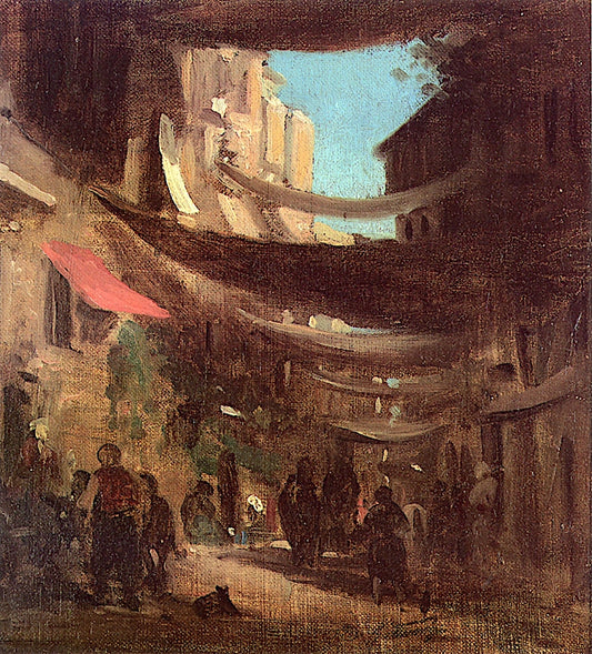 Oriental Street with Standing and Crouching Fugures, vintage artwork by Carl Spitzweg, A3 (16x12") Poster Print