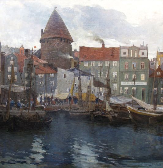 Fishing Harbor, vintage artwork by Adolf Kaufmann, 12x8" (A4) Poster