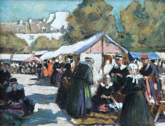 Breton Market, vintage artwork by Henri Alphonse Barnoin, 12x8" (A4) Poster