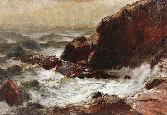 Rocky Coast with Crashing Surf, vintage artwork by George Herbert McCord, 12x8" (A4) Poster
