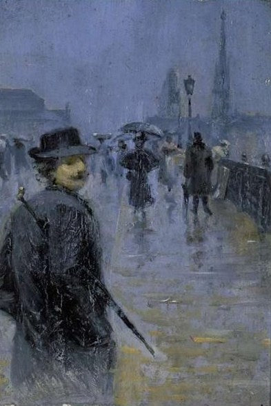 Self Portrait on the Boildieu Bridge, vintage artwork by Leon-Jules Lemaître, 12x8" (A4) Poster