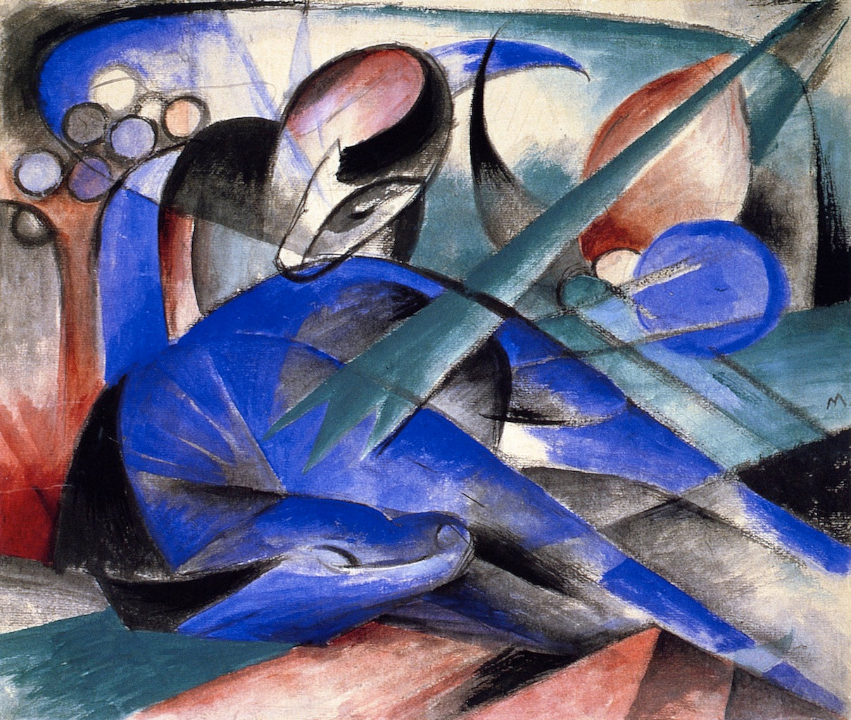 Dreaming Horses, vintage artwork by Franz Marc, 12x8" (A4) Poster
