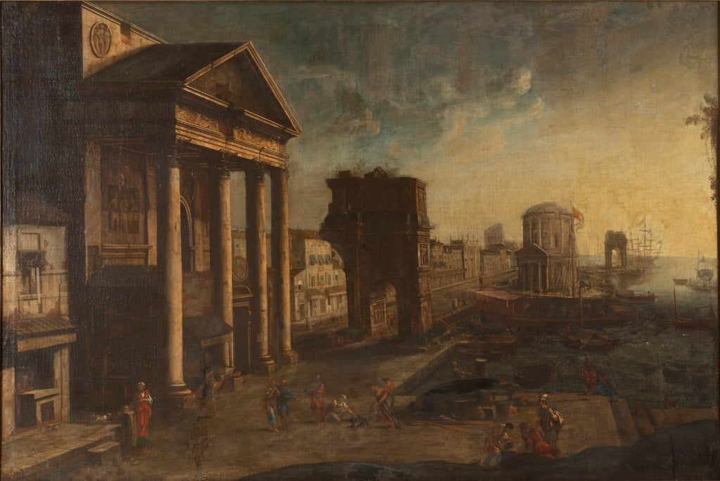 Harbour with Capriccio, vintage artwork by Alessandro Salucci, 12x8" (A4) Poster