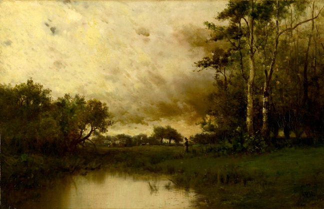 Pasture by  a Pond, vintage artwork by William Morris Hunt, 12x8" (A4) Poster