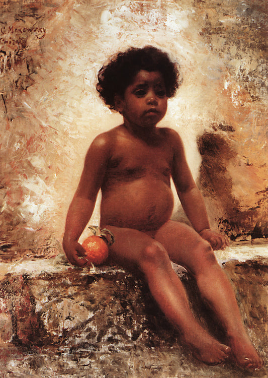 Arab Boy with an Orange, vintage artwork by Konstantin Yegorovich Makovsky, 12x8" (A4) Poster