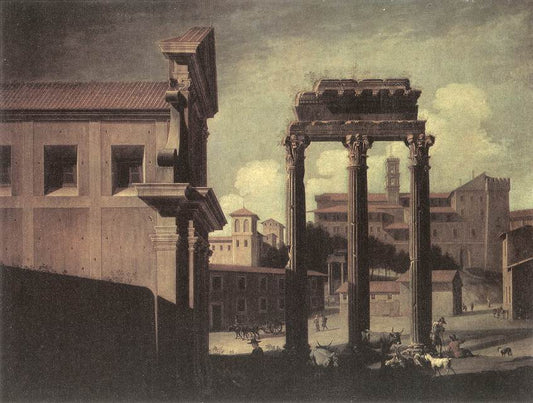 Rome, the Campo Vaccino Looking toward the Capitoline, vintage artwork by Viviano Codazzi, 12x8" (A4) Poster