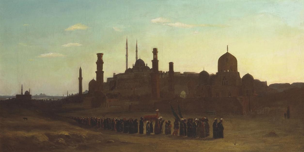 A Procession outside Cairo, vintage artwork by Abraham Archibald Anderson, 12x8" (A4) Poster