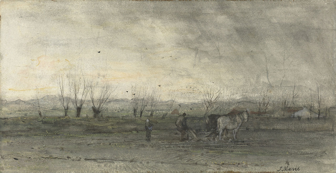Landscape with a Ploughing Farmer, vintage artwork by Jacob Maris, 12x8" (A4) Poster