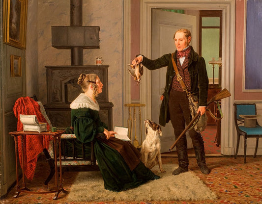 A Hunter and His Wife, vintage artwork by Martinus Rørby e, A3 (16x12") Poster Print