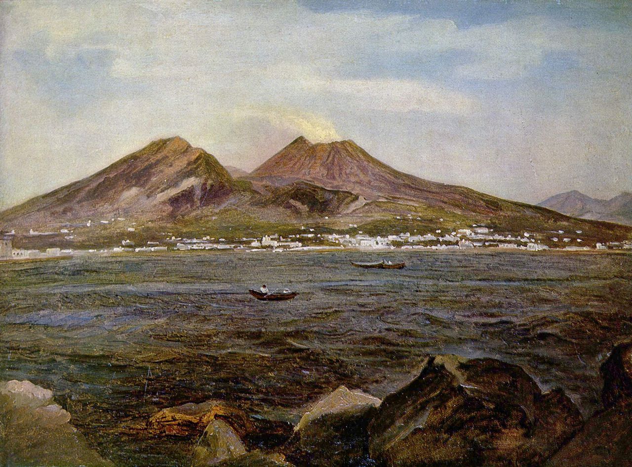 Boats in the Bay of Naples, vintage artwork by Joseph Rebell, 12x8" (A4) Poster