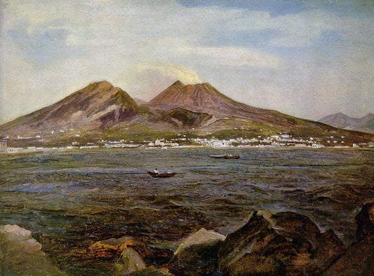 Boats in the Bay of Naples, vintage artwork by Joseph Rebell, 12x8" (A4) Poster