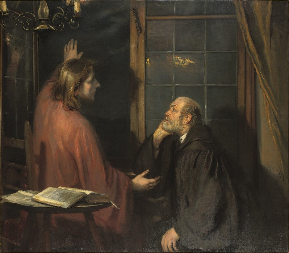 Christ and Nicodemus, vintage artwork by Fritz von Uhde, 12x8" (A4) Poster