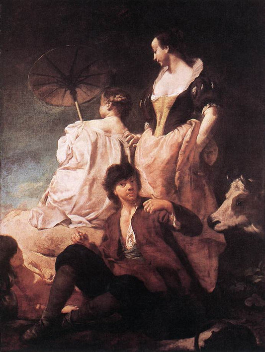 Idyll at the Coast, vintage artwork by Giovanni Battista Piazzetta, 12x8" (A4) Poster