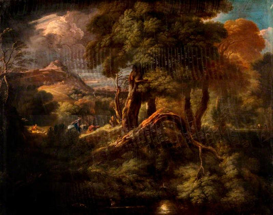 Stormy Landscape with a Fallen Tree, vintage artwork by Pieter Mulier the Younger, 12x8" (A4) Poster