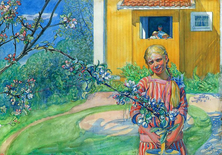 Girl with Apple Blossom, vintage artwork by Carl Larsson, 12x8" (A4) Poster