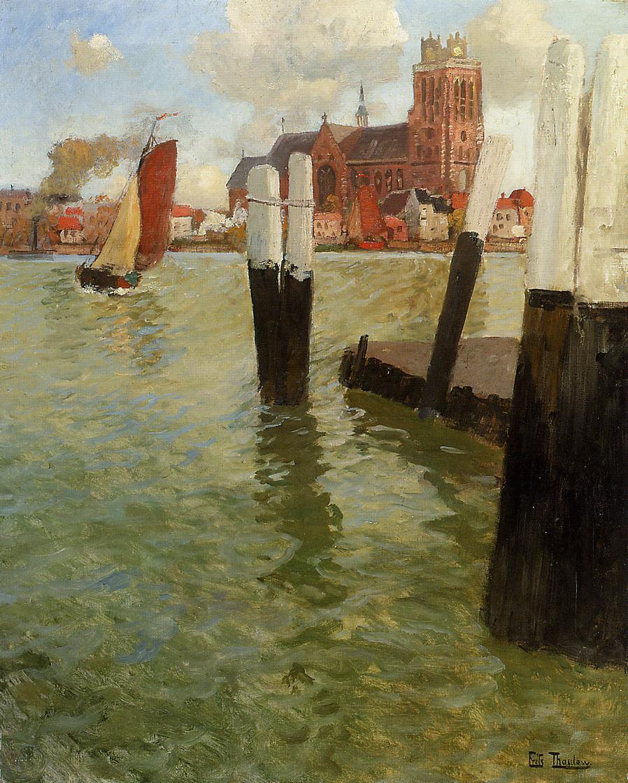 L'Embarcadere, Dordrecht, vintage artwork by Fritz Thaulow, 12x8" (A4) Poster