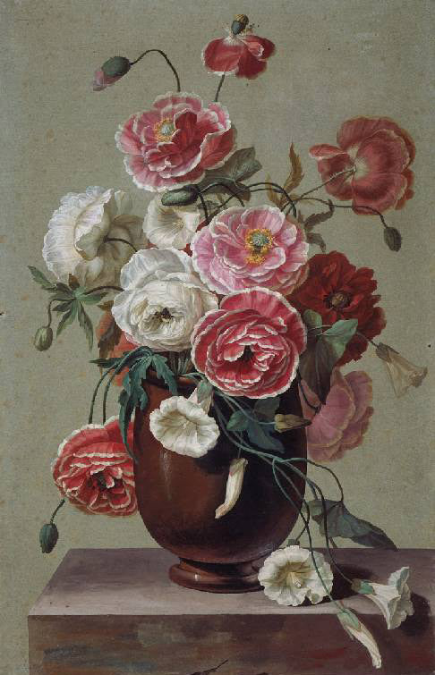 Flowers in a vase on a ledge, vintage artwork by Antoine Berjon, 12x8" (A4) Poster