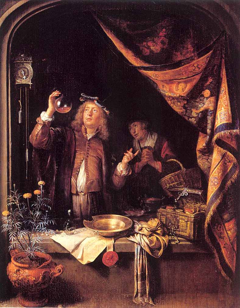 A Doctor Examining Urine, vintage artwork by Gerrit Dou, 12x8" (A4) Poster