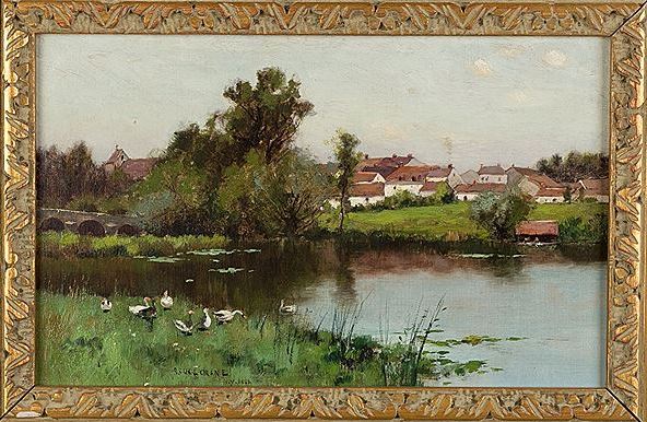 Geese near a Stream by Bruce Crane,A3(16x12")Poster