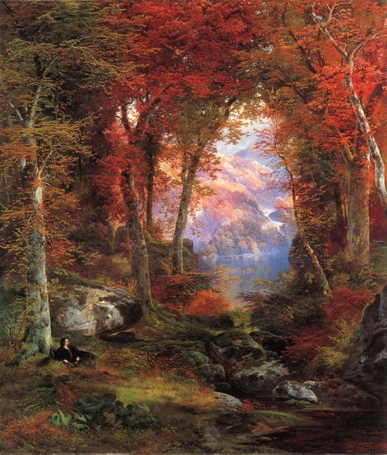 The Autumnal Woods, vintage artwork by Thomas Moran, 12x8" (A4) Poster