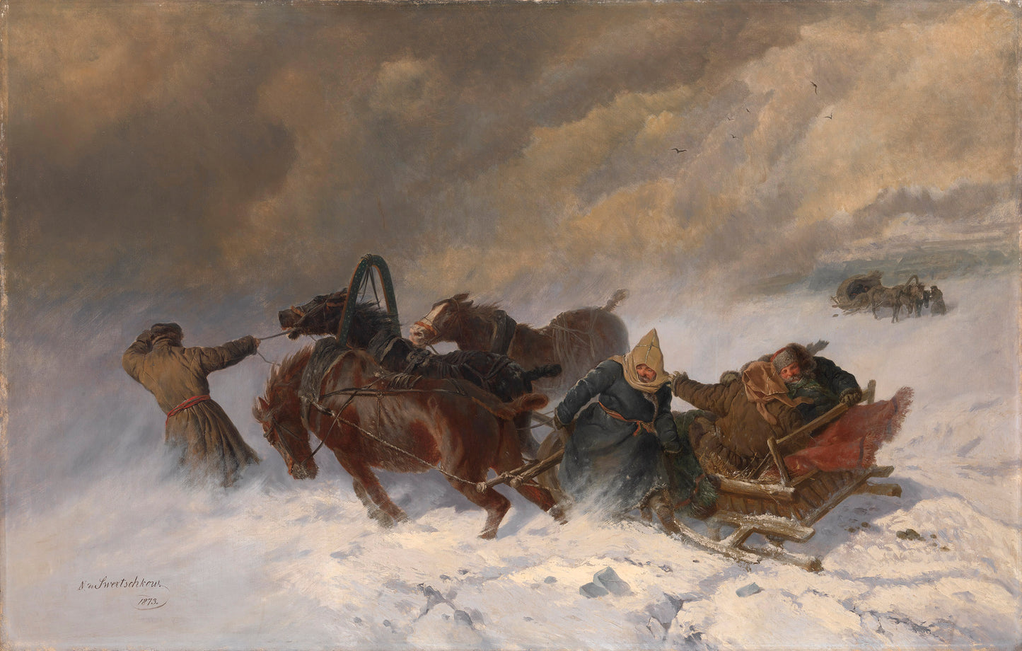Into the Blizzard, vintage artwork by Nikolai Sverchkov, A3 (16x12") Poster Print