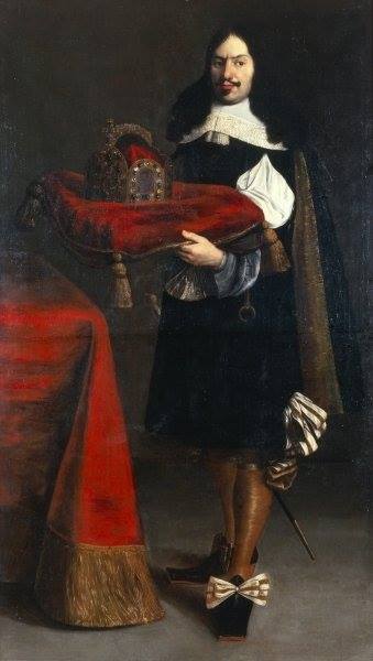 Portrait of Georg Ludwig von Sinzendorf Holding the Crown of the Holy Roman Empire, vintage artwork by Simon Peter Tilemann, 12x8" (A4) Poster