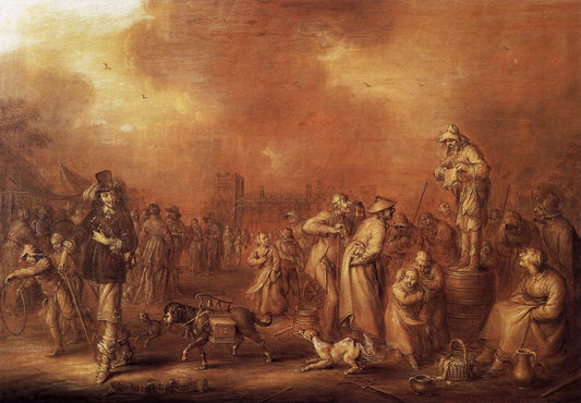 Where There Are People Money May Be Made, vintage artwork by Adriaen van de Venne, 12x8" (A4) Poster