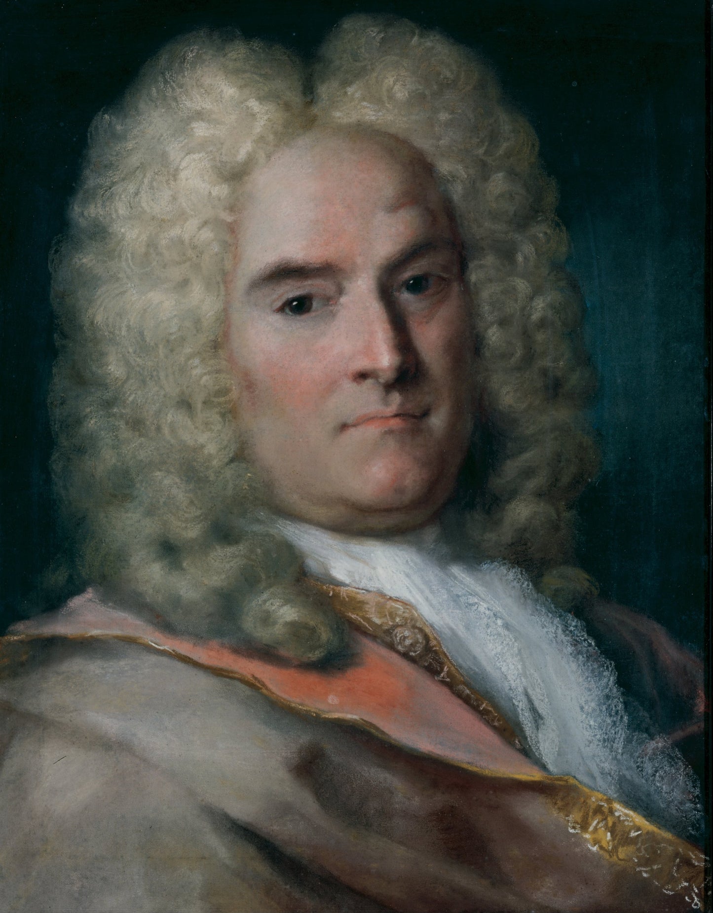 A Gentleman in a Gray Cape over a Gold-Embroidered Coat, vintage artwork by Rosalba Carriera, 12x8" (A4) Poster