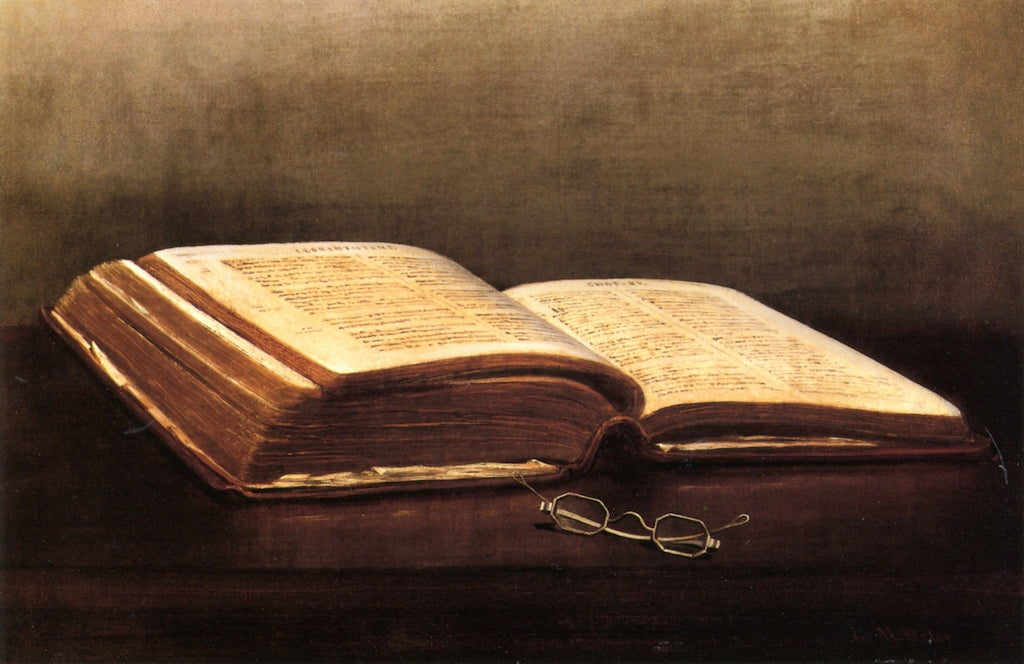Mother's Bible, vintage artwork by Lemuel M. Wiles, 12x8" (A4) Poster