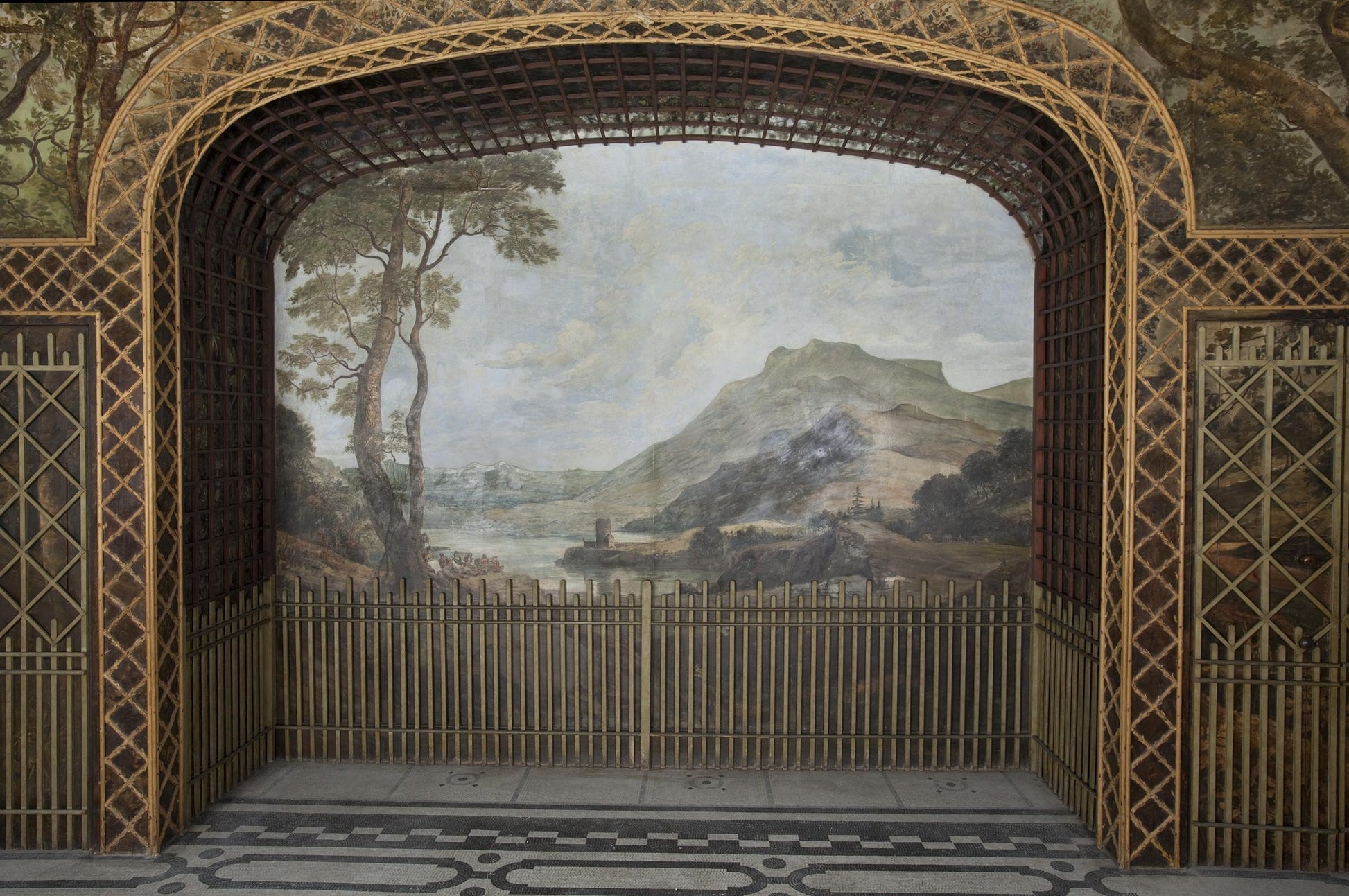Landscape with Castle (from the Painted Dining Room, Drakelow Hall), vintage artwork by Paul Sandby , R.A., 12x8" (A4) Poster