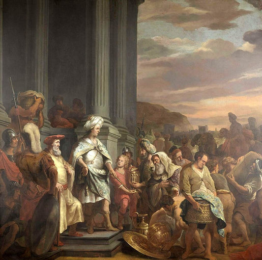 The Offering of Gifts for Building Salomon's Temple, vintage artwork by Ferdinand Bol, 12x8" (A4) Poster