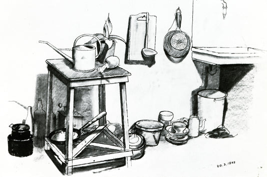 The Kitchen in Hiding, vintage artwork by Felix Nussbaum, 12x8" (A4) Poster