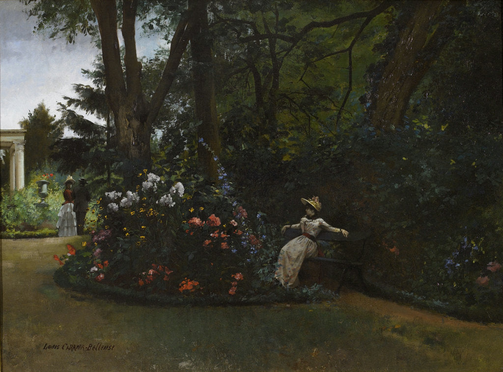 Elegant Figures in a Flower Garden, vintage artwork by Louis-Robert Carrier-Belleuse, 12x8" (A4) Poster