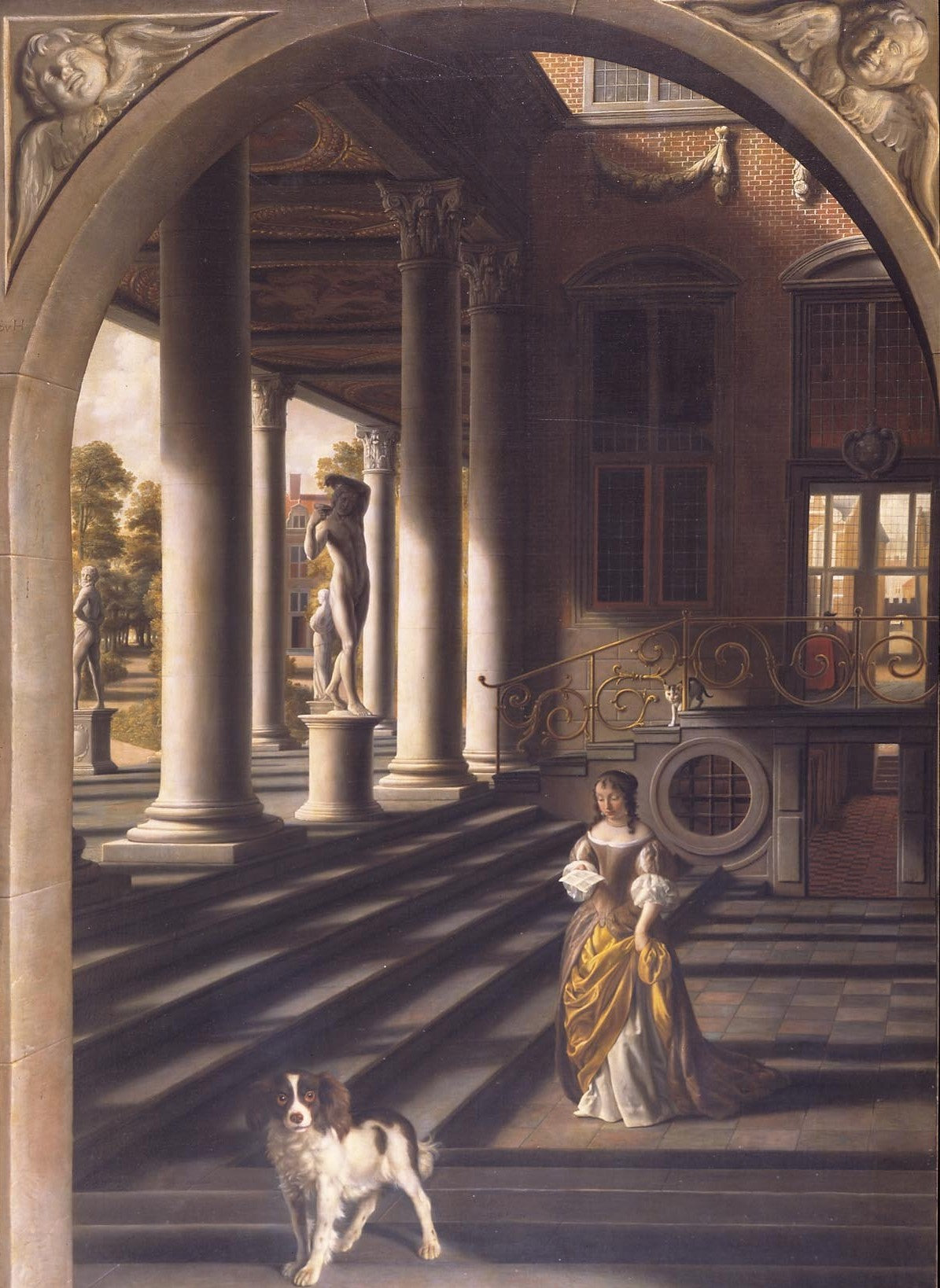 Perspective View with a Woman Reading a Letter, vintage artwork by Samuel van Hoogstraeten, 12x8" (A4) Poster