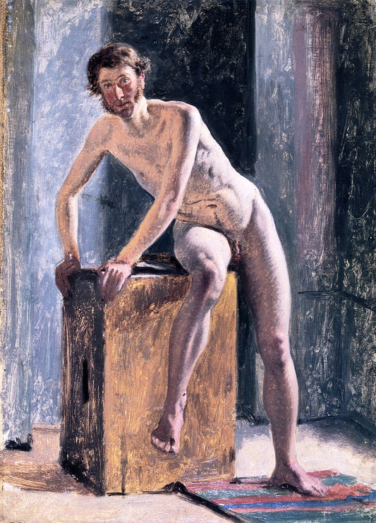 Male Model Sitting on a Box, vintage artwork by Constantin Hansen, A3 (16x12") Poster Print