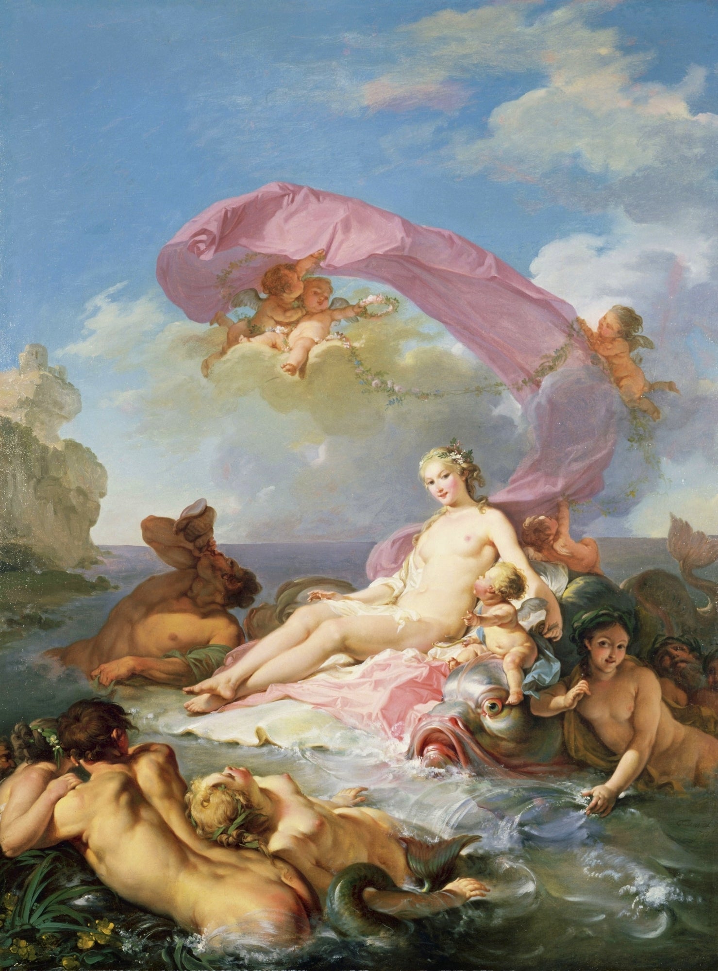 The Triumph of Amphitrite (small version), vintage artwork by Hugues Taraval, 12x8" (A4) Poster