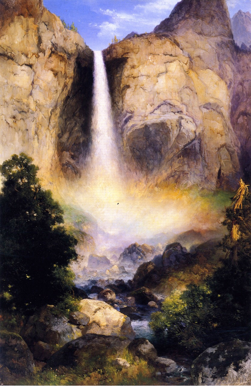 Bridalveil Fall, Yosemite Valley, vintage artwork by Thomas Moran, 12x8" (A4) Poster