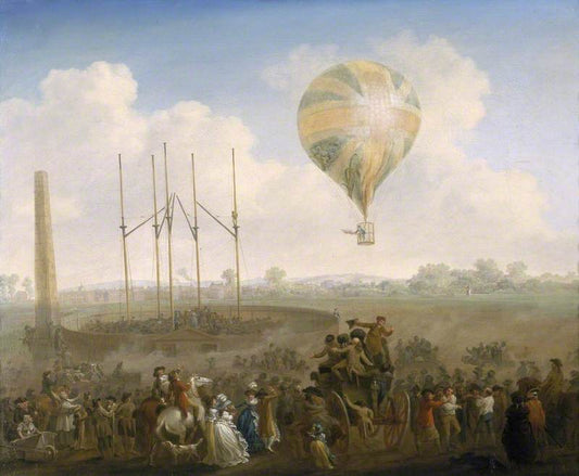 The Ascent of Lunardi's Balloon from St George's Fields, London, vintage artwork by Julius Caesar Ibbetson, 12x8" (A4) Poster