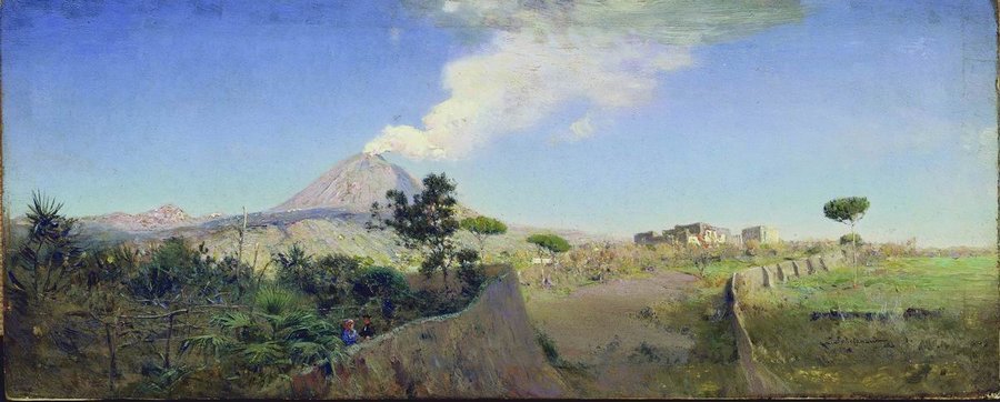 Mount Vesuvius, vintage artwork by Ivan Pokhitonov, 12x8" (A4) Poster