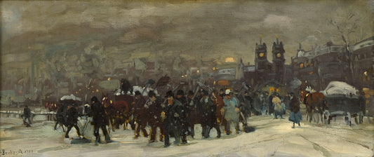 Paris in Winter, vintage artwork by Antal Berkes, 12x8" (A4) Poster