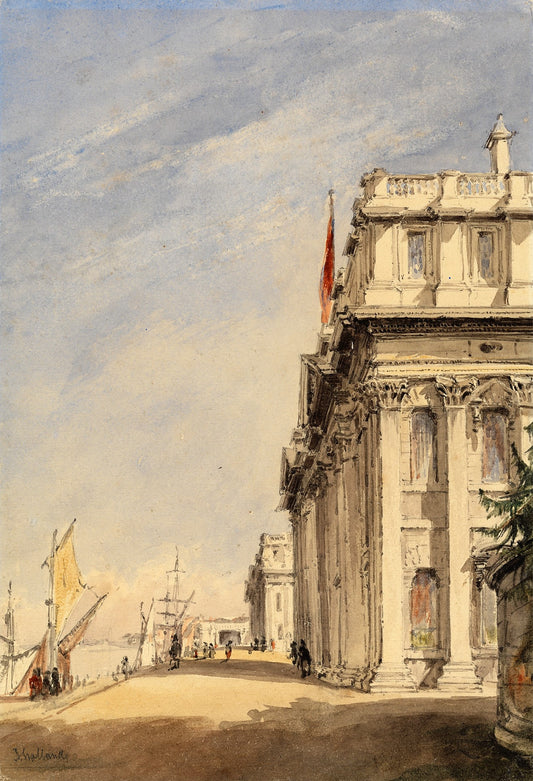 The Facade of the Royal Naval College, Greenwich, vintage artwork by James Holland, A3 (16x12") Poster Print