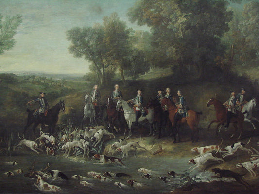 Louis XV Chasing a Deer in the Forest of Saint-Germain, vintage artwork by Jean-Baptiste Oudry, 12x8" (A4) Poster
