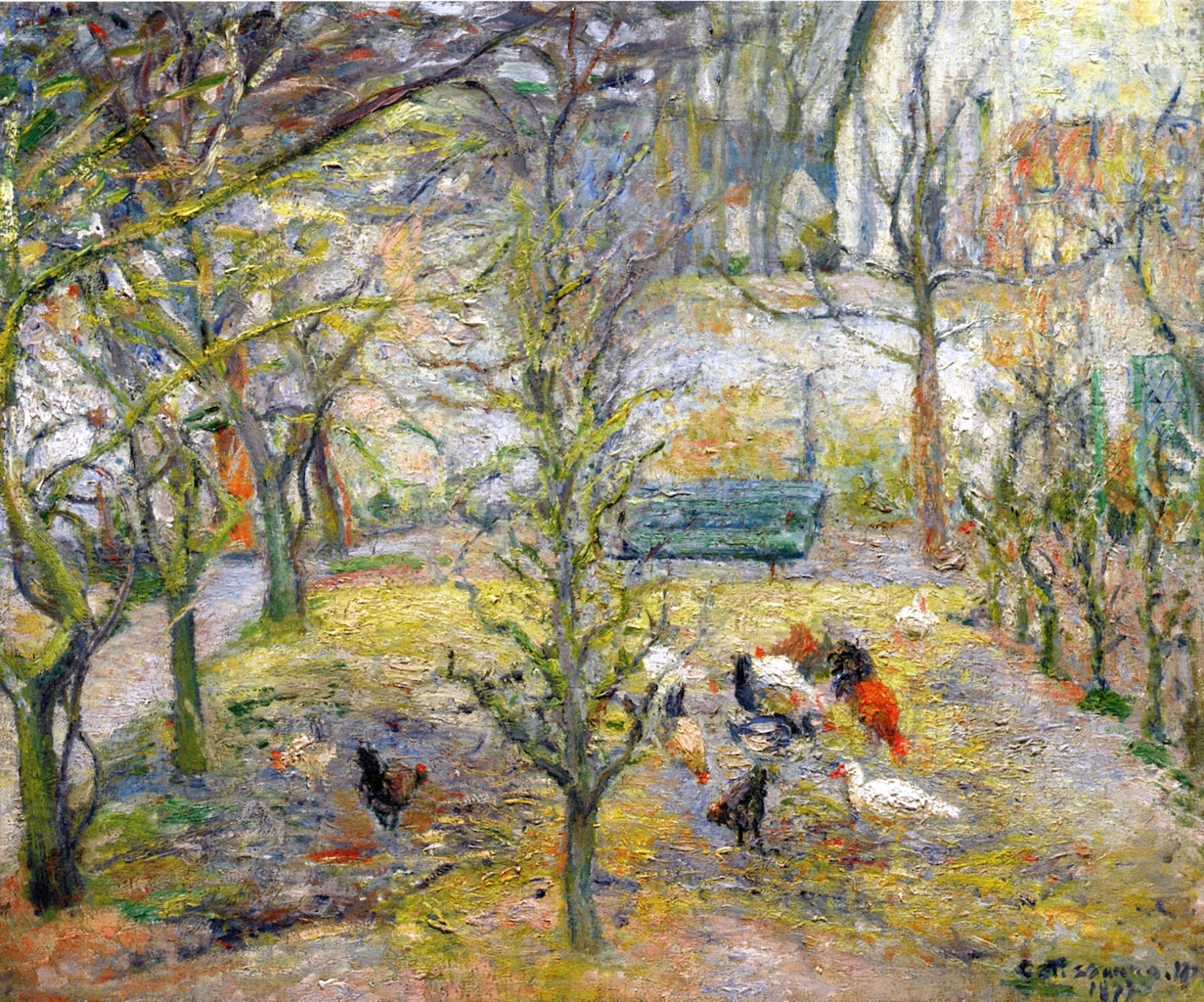 Barnyard at "Maison Rouge', Pontoise, vintage artwork by Camille Pissarro, 12x8" (A4) Poster