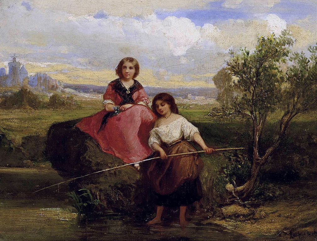 Playing Children against the Backdrop of a French Town, vintage artwork by Francois-Louis Lanfant de Metz, A3 (16x12") Poster Print